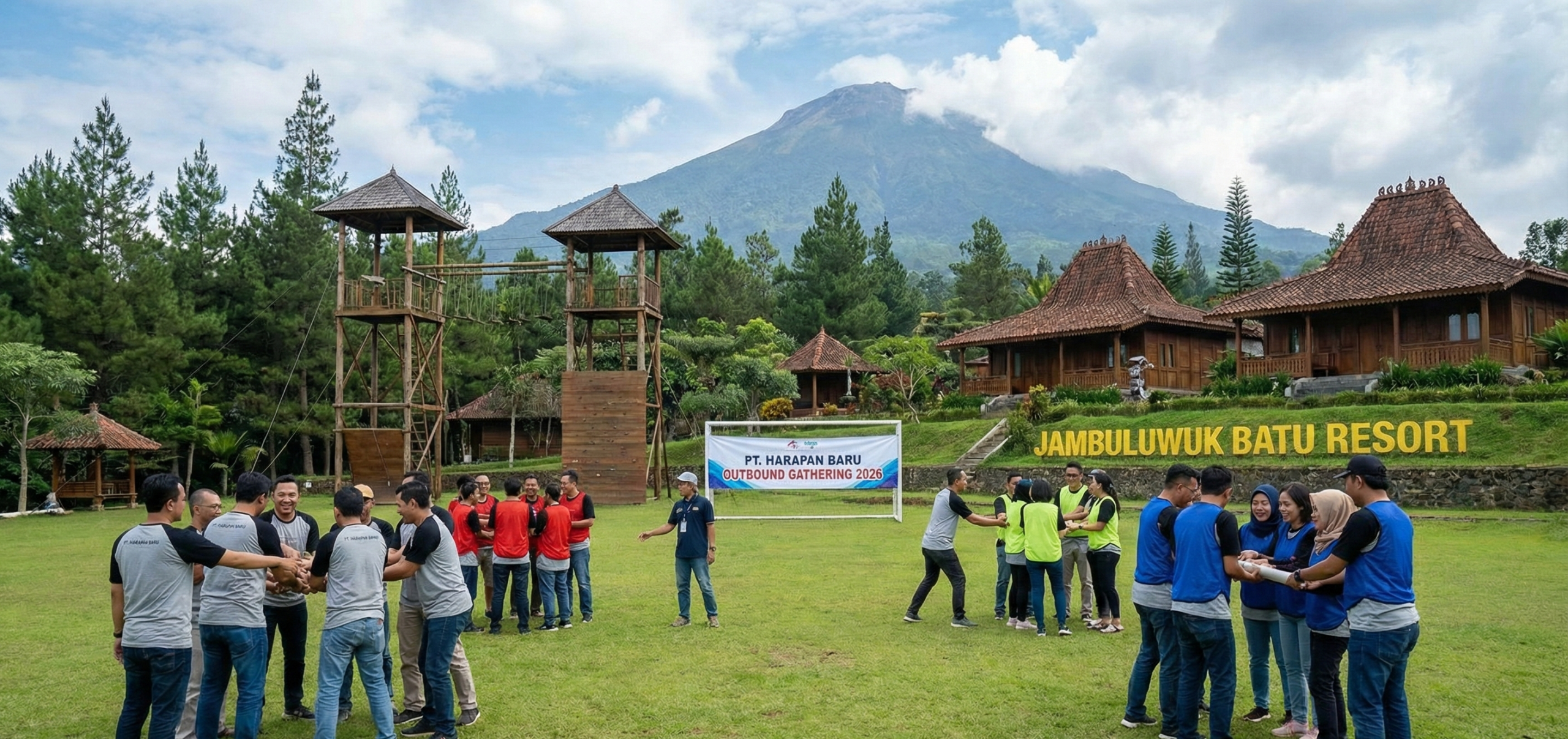 Kegiatan Outbound Kantor di Lapangan Jambuluwuk Batu Resort