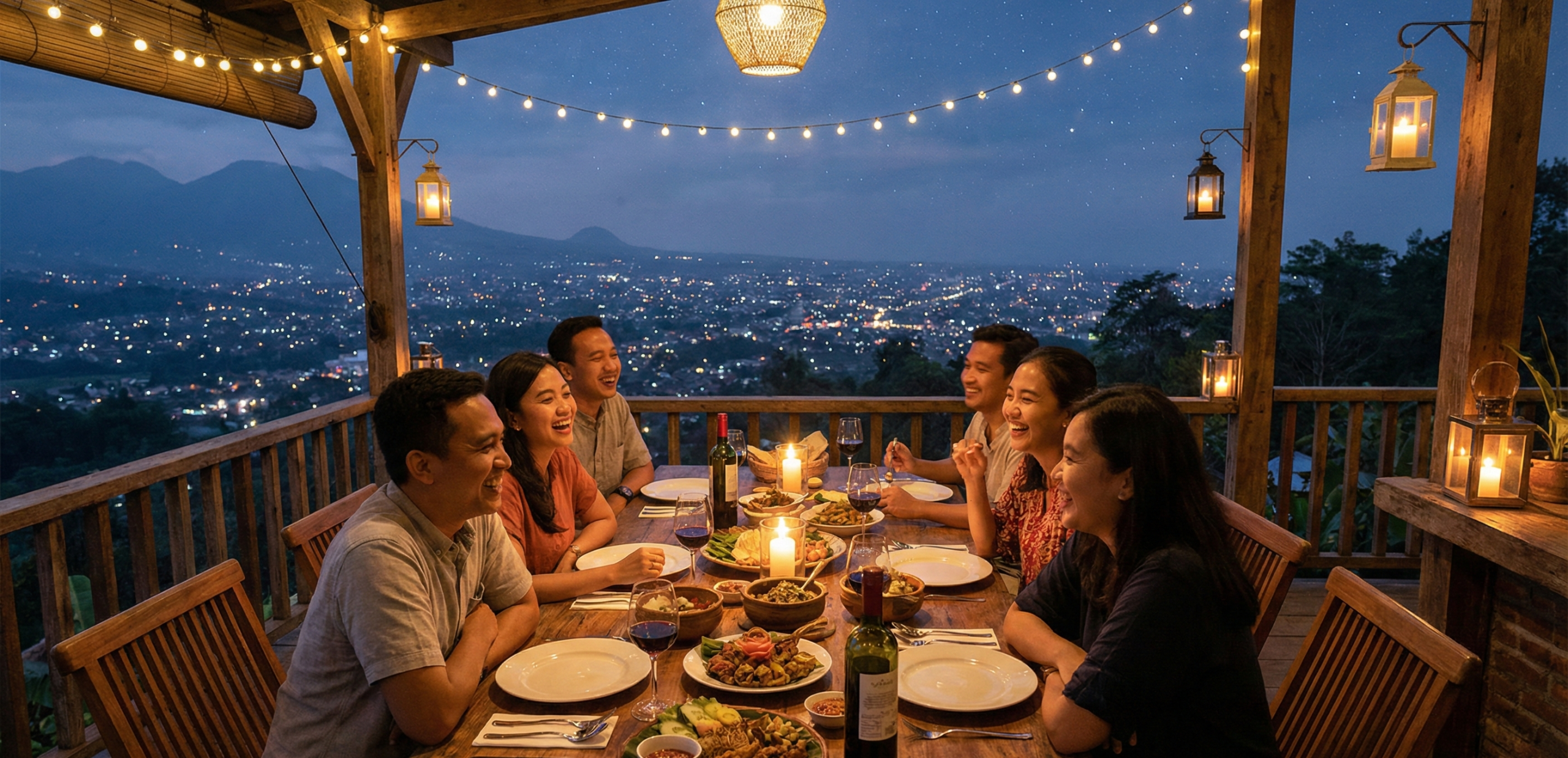 Suasana makan malam rombongan di restoran kuliner khas Batu Malang