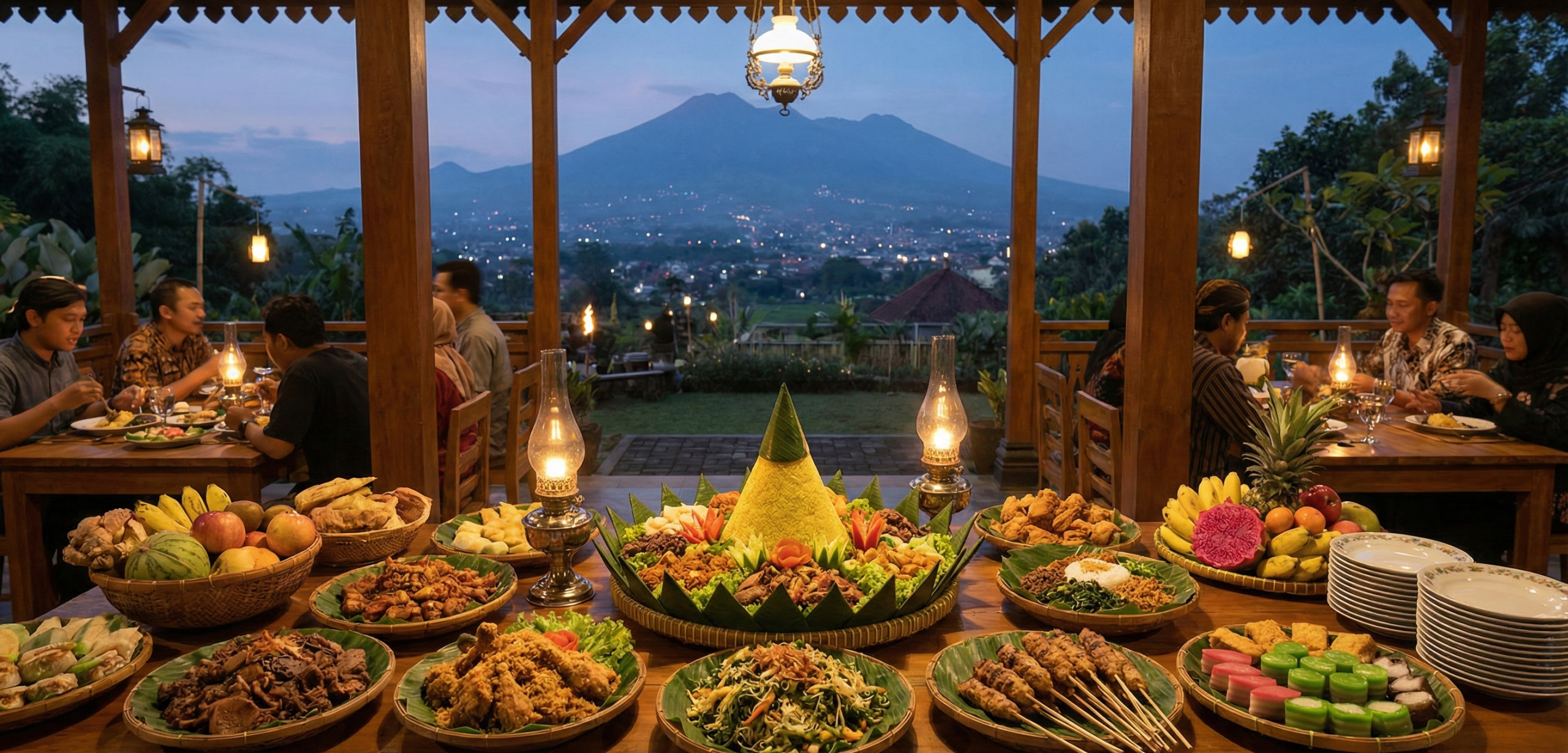 Suasana makan malam rombongan di restoran kuliner khas Batu Malang